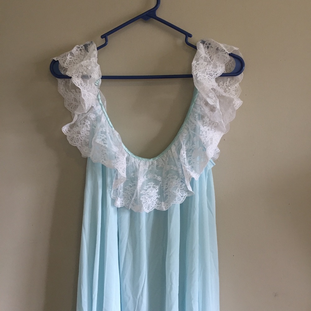 Vintage blue white lace slip dress m/ l - Picture 3 of 13
